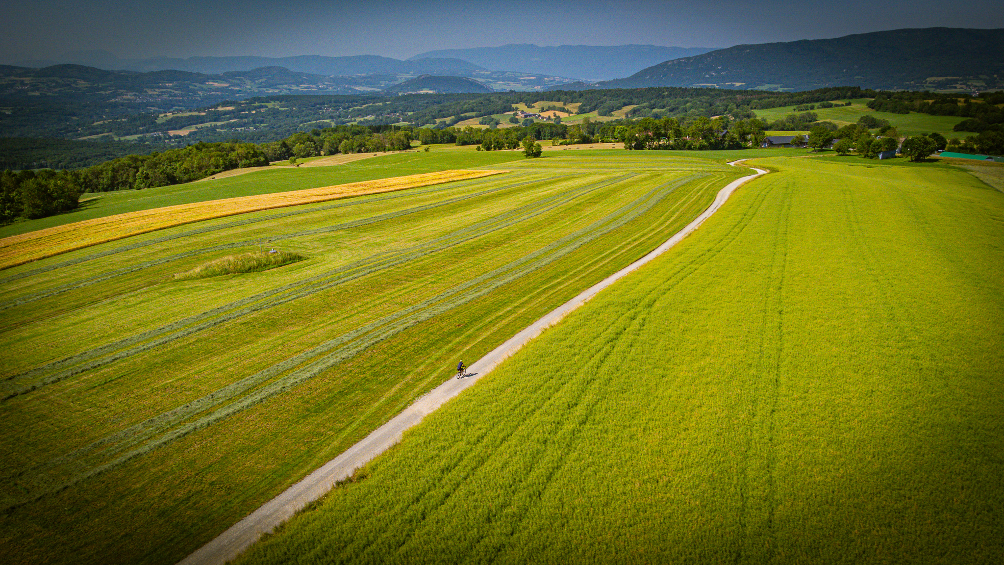 Vue aérienne des paysages du Genevois et du Haut-Rhône